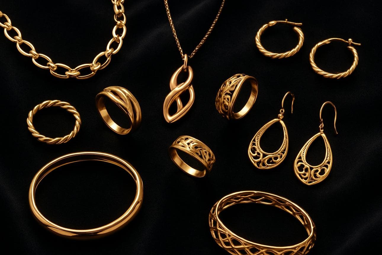 Premium gold necklaces and bangles layout